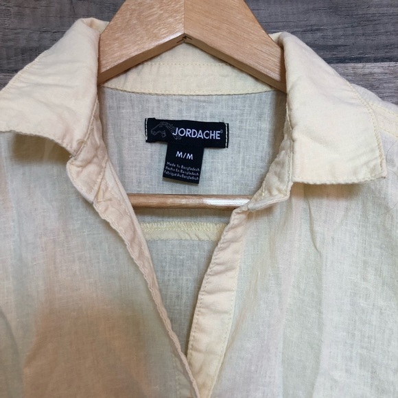 Vintage Yellow Linen Blend Coastal Tie Waist Short Sleeve Blouse Medium - Picture 8 of 9